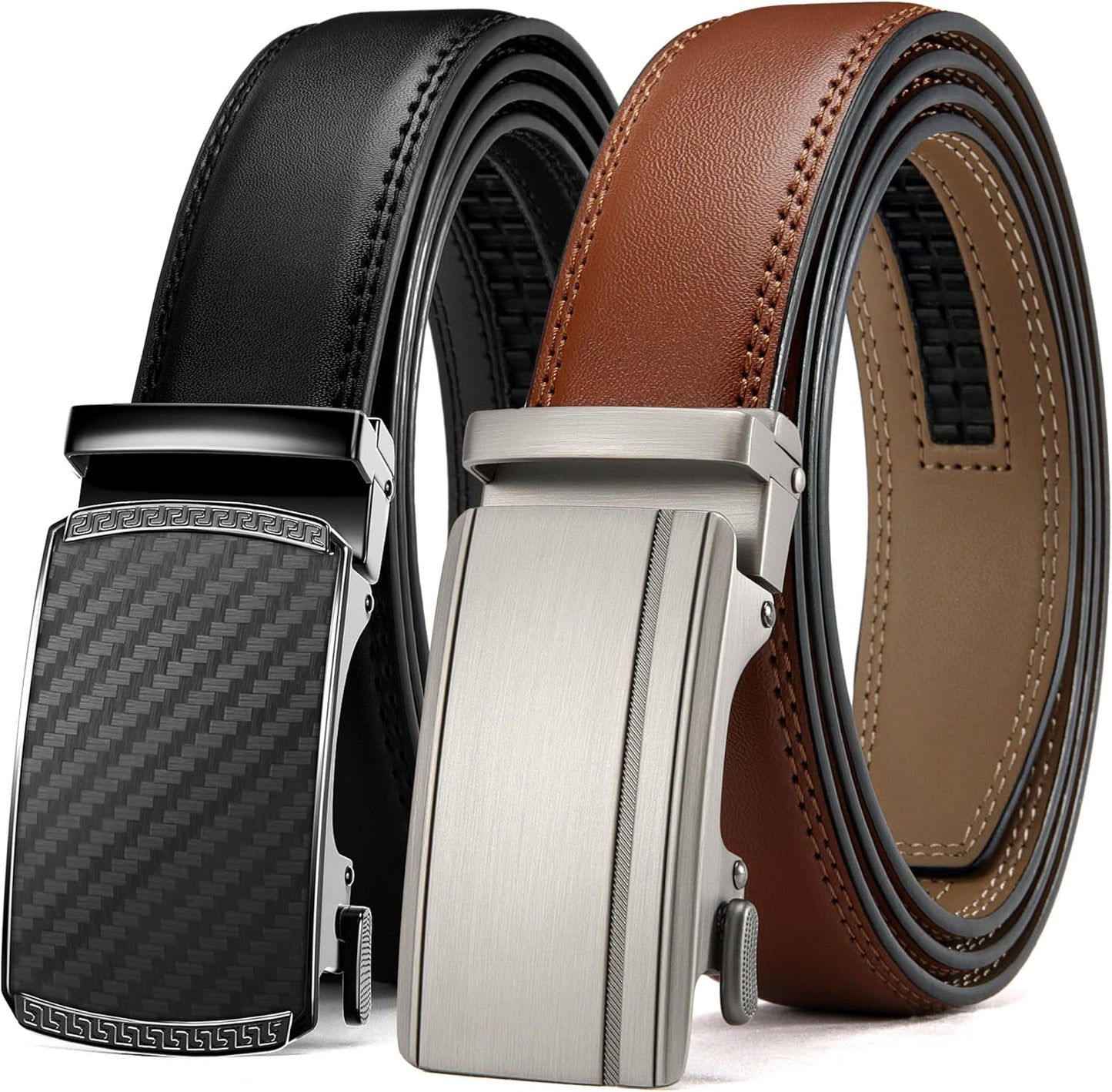 CHAOREN Mens Dress Belt Leather 2 Pack - Perfect Fit Ratchet Belts