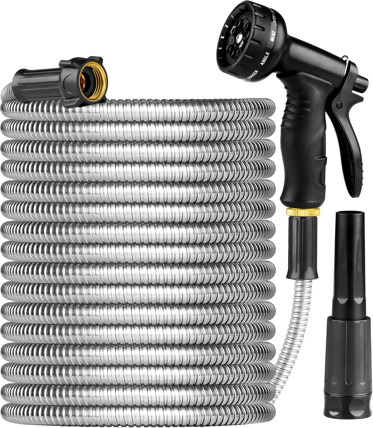 100ft Expandable Metal Stainless Steel Garden Hose with Sprayer