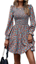 KIRUNDO Long Sleeve Smocked Floral A-Line Mini Dress - Flowy Fit