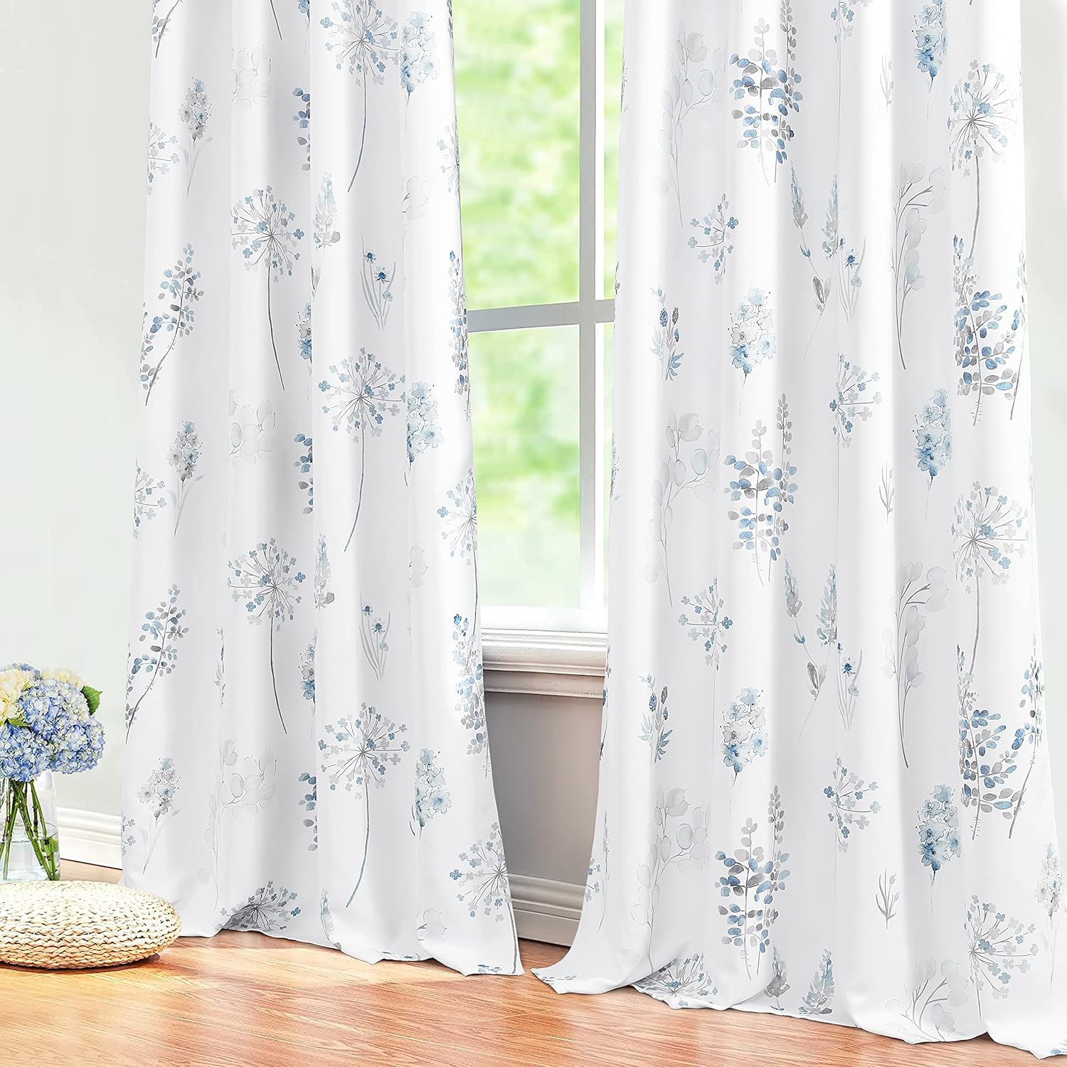 Blue and White Curtains 84 Inches Long for Living Room Decor