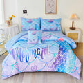 Mermaid Tail Comforter Set Full Size - Sparkle Teal Purple Rainbow