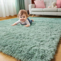 Fluffy Sage Green Area Rug for Living Room and Bedroom Decor