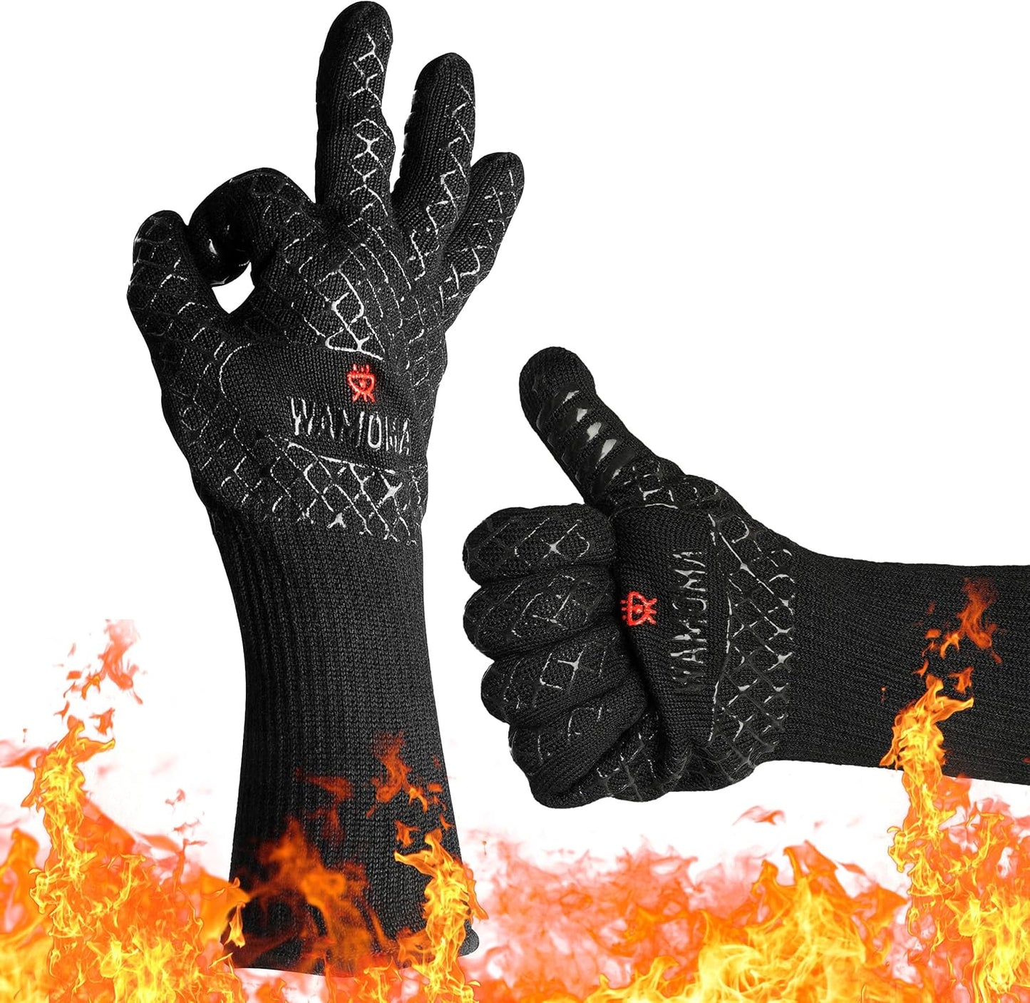 Wamoma XL BBQ Gloves - 1472F Heat Resistant, Non-Slip Silicone, Internal Cotton Lining