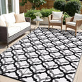 Reversible Outdoor Rug 9x12 ft Black & White - Waterproof Patio Mat