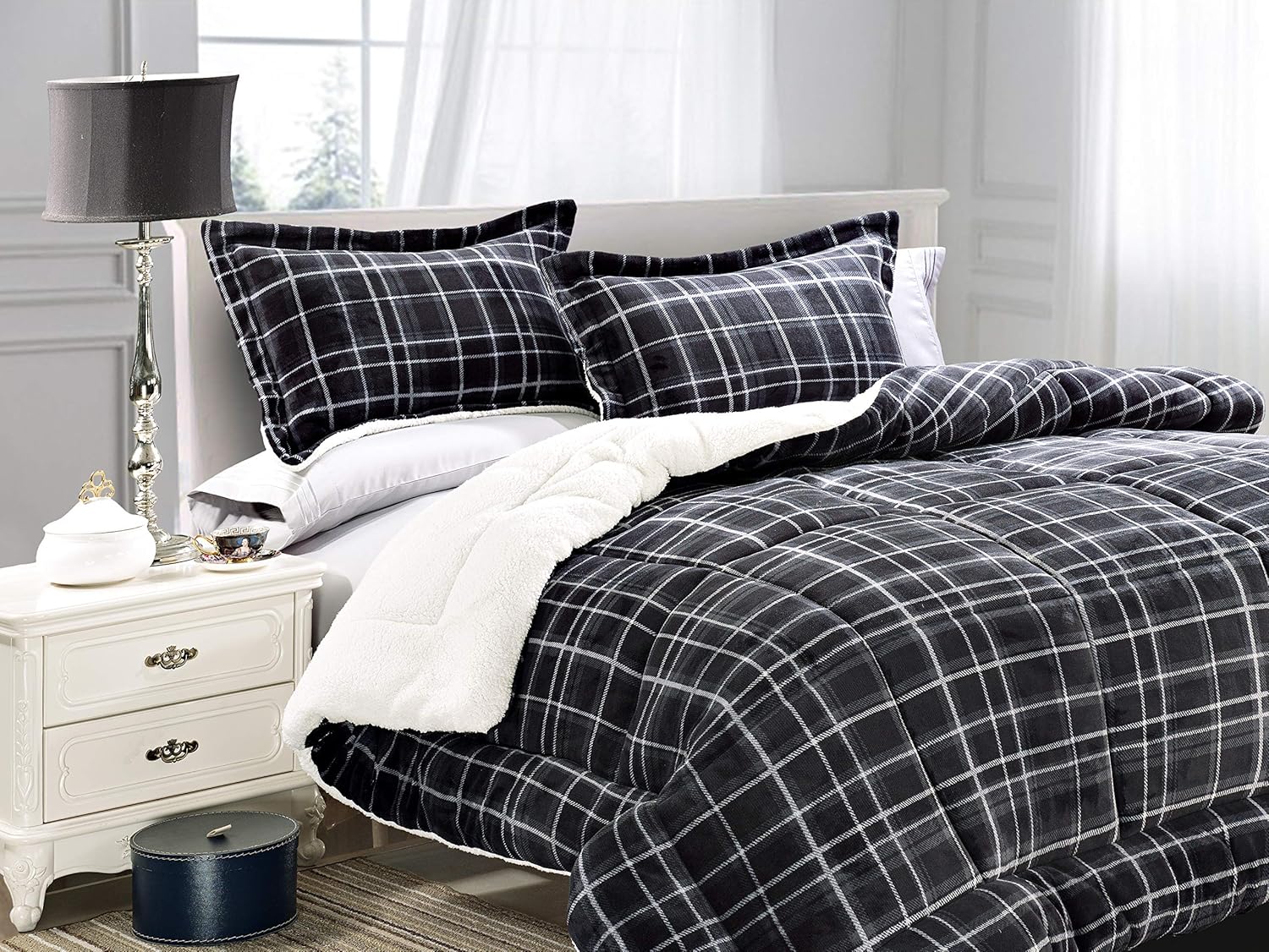 Elegant Comfort Heavy Weight Plaid Pattern Micromink Comforter Set