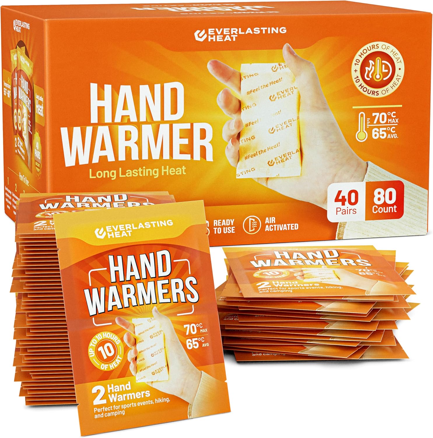 40 Pairs Hand Warmers - 10 Hours Heat - TSA Approved