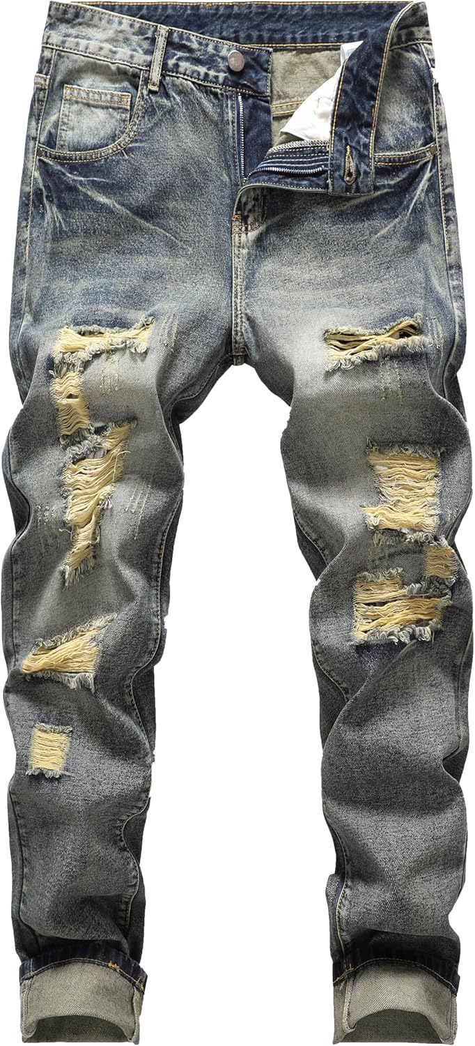 Men's Non-Stretch Regular Fit Straight-Leg Denim Pants Jeans