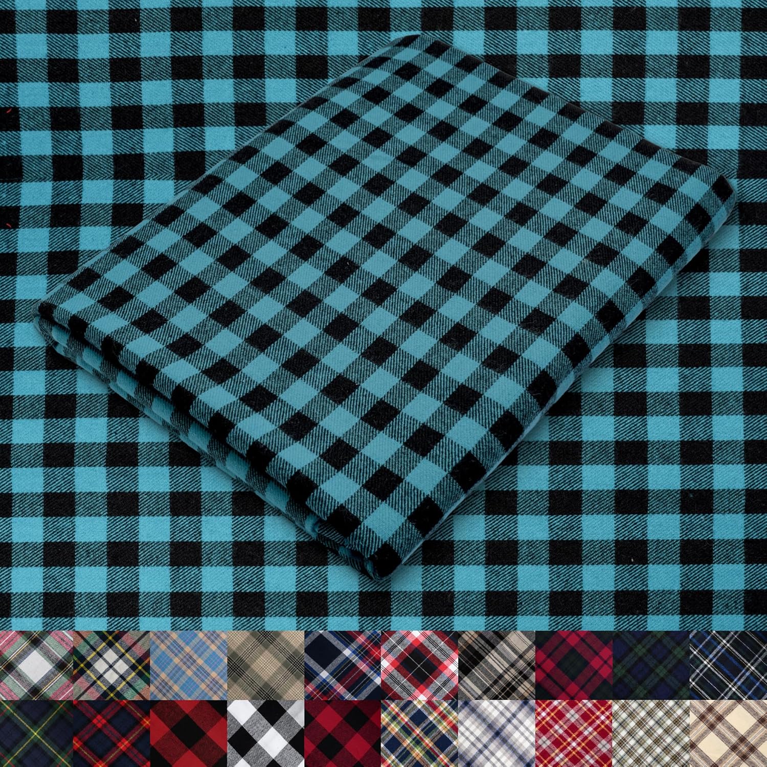 Pico Textiles 3 Yards Bolt Turquoise Buffalo Plaid Flannel Fabric