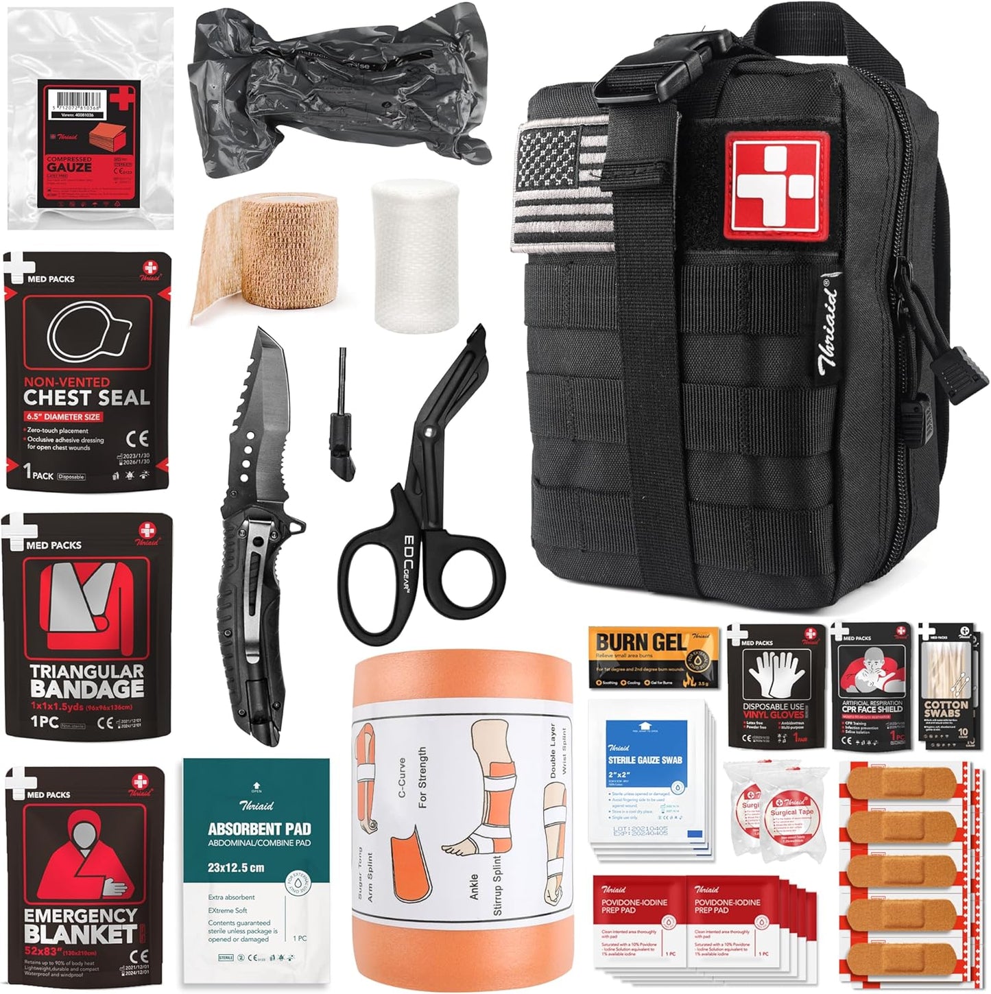 Survival First Aid Kit with Israeli Bandage and Tactical Supplies