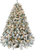 Yaheetech 7.5ft Pre-lit Snow Flocked Christmas Tree - Warm White Glow