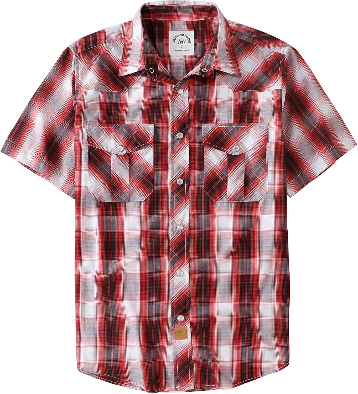 Dubinik Short Sleeve Plaid Pearl Snap Shirts for Men Casual Wear