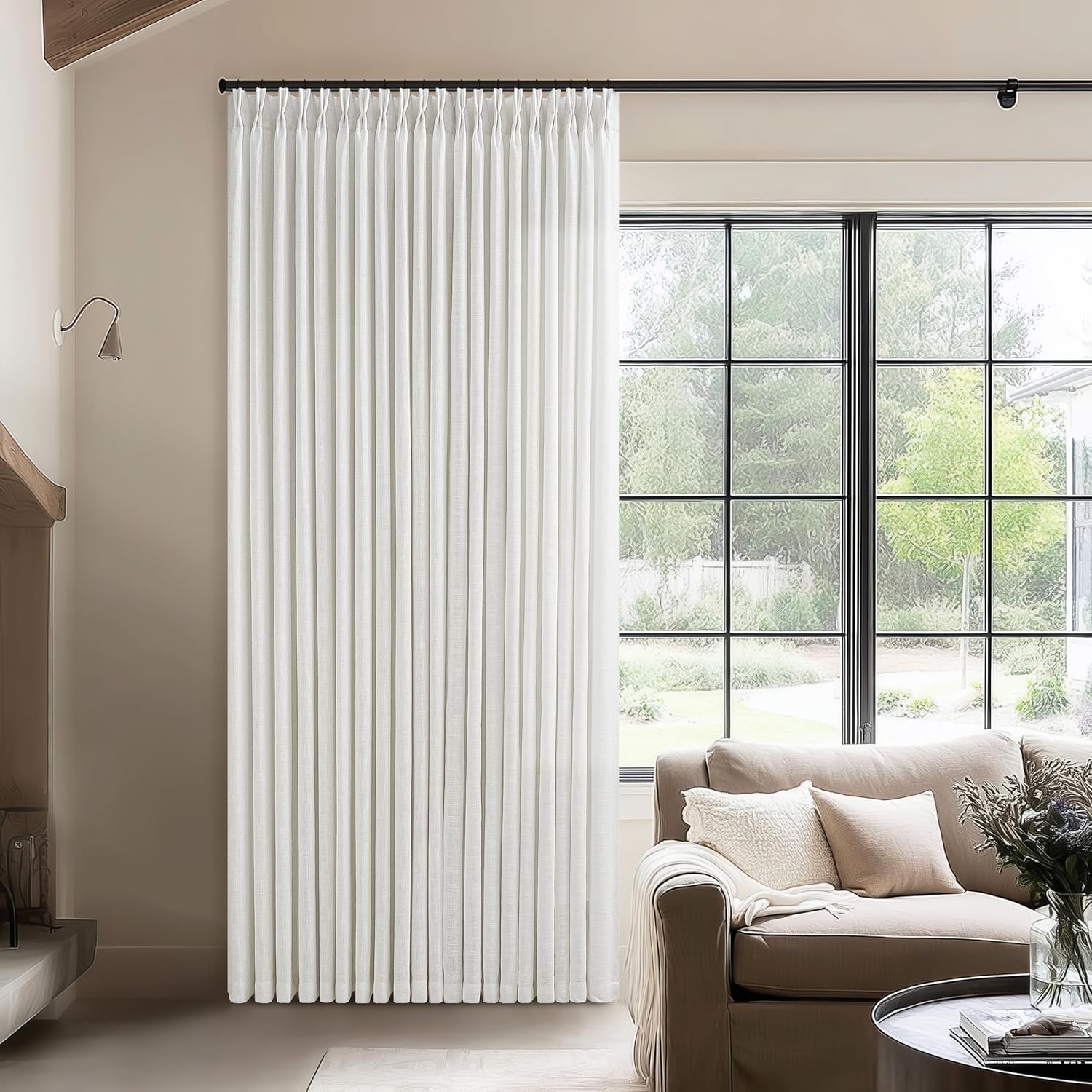 Extra Wide Pinch Pleat Linen Curtains for Large Windows