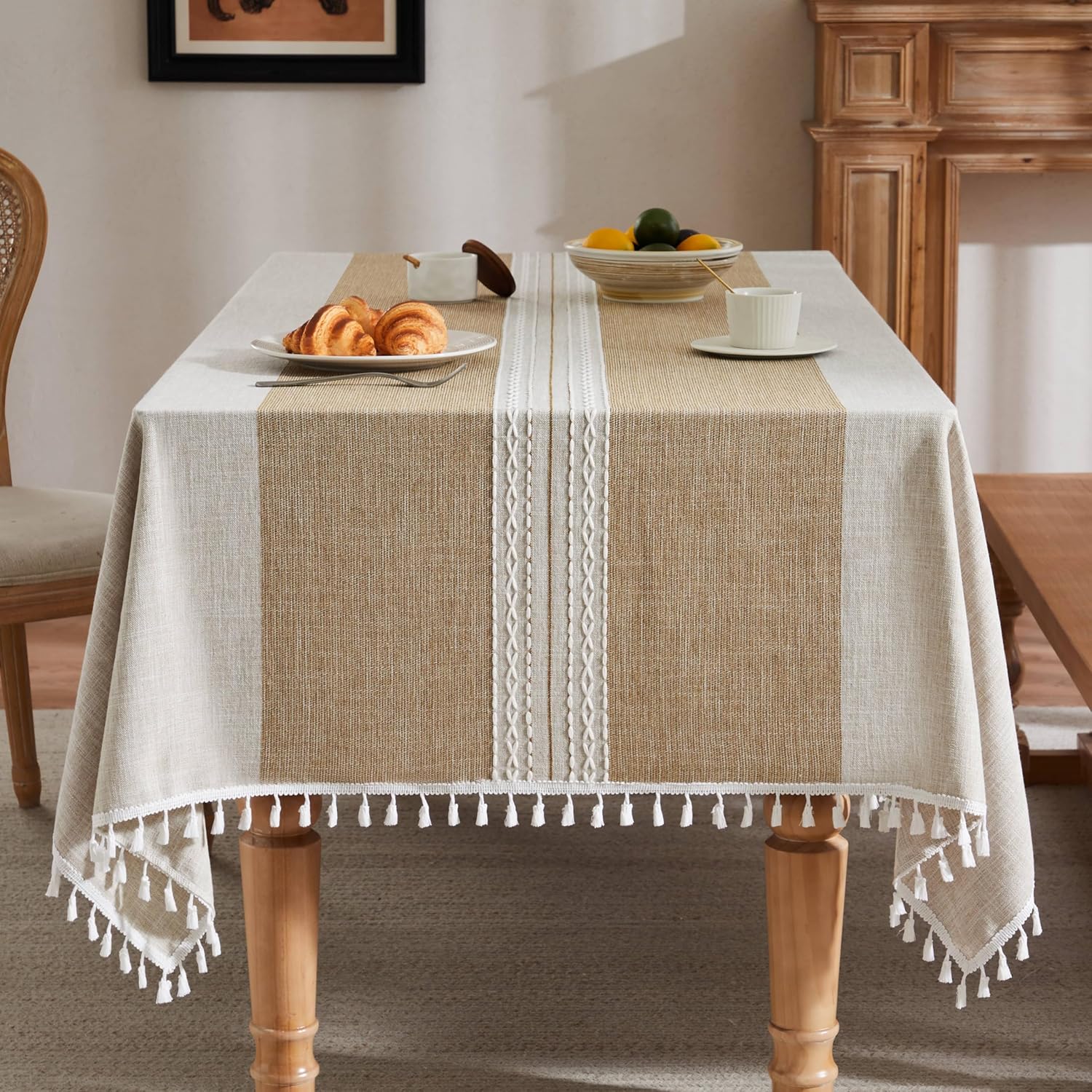 Contrast Linen Table Cloth 60x104 Inch for Farmhouse Style Decor