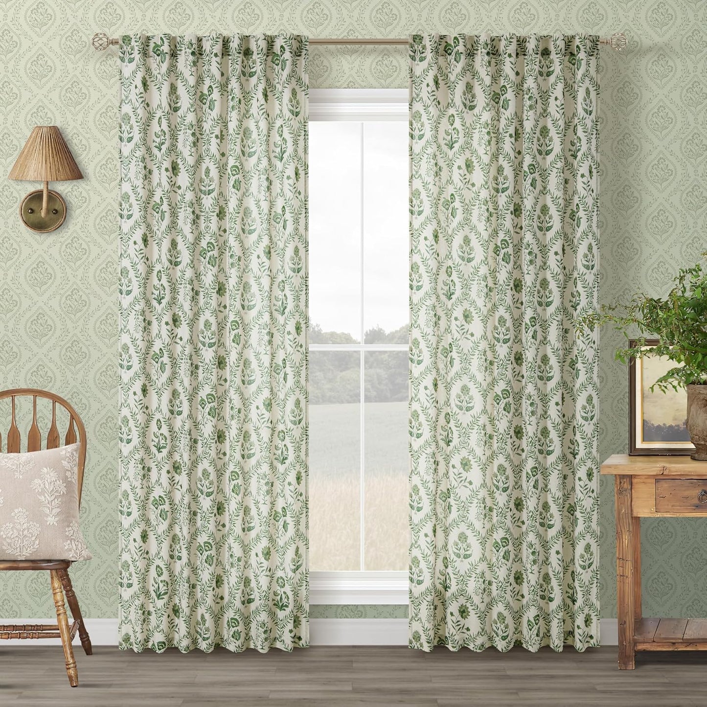 Olive Floral Linen Curtains for Living Room with Unique Design