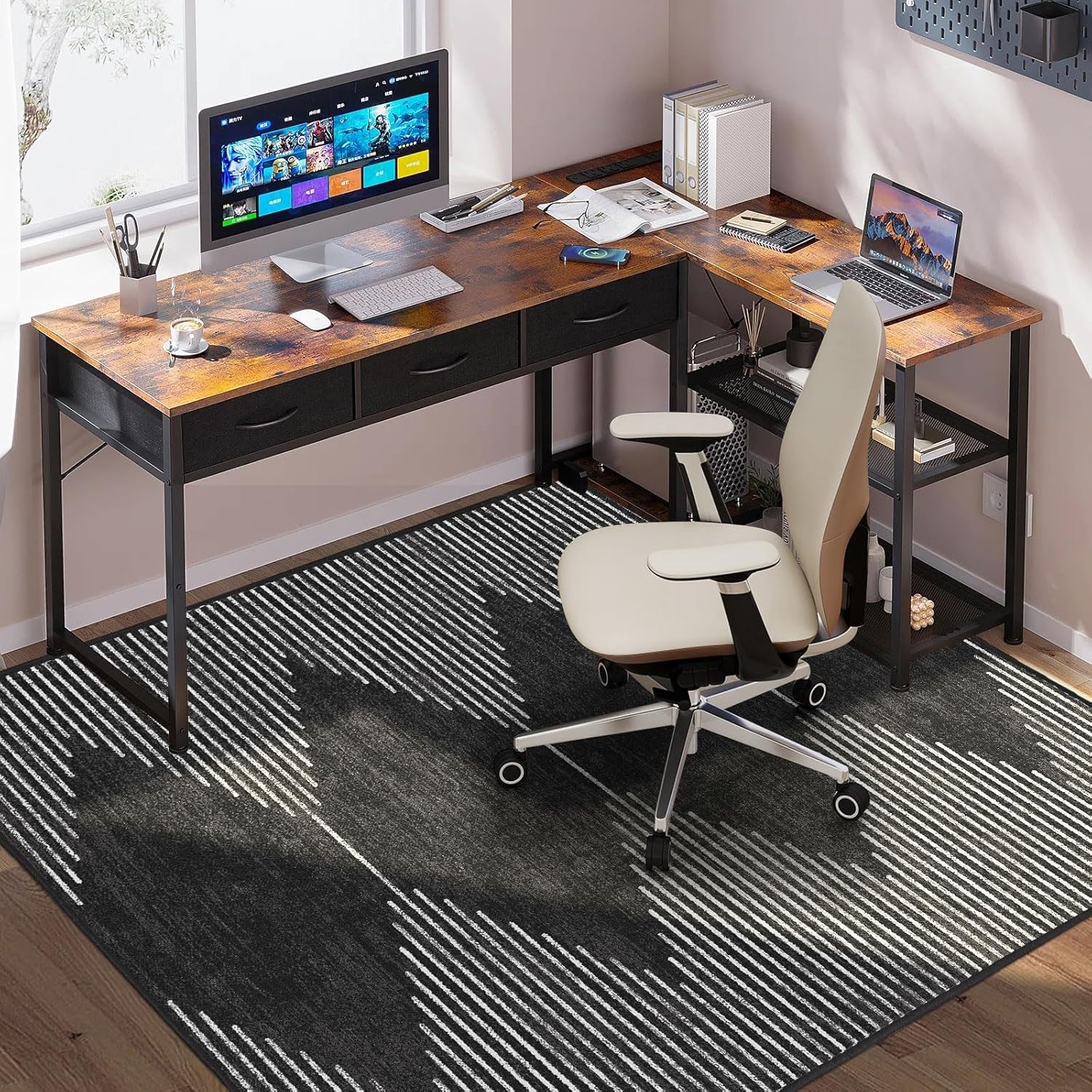 Durable Bohemian Stripe Chair Mat for Hardwood Floors