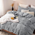Bedsure King Size Fluffy Comforter Set Grey Plush Fleece - Cozy Winter