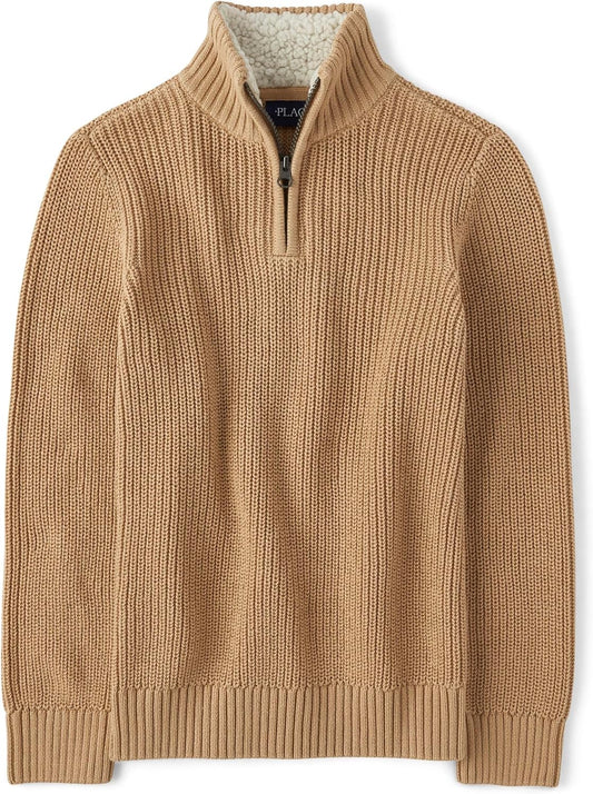 Boys' Long Sleeve Quarter Zip Pullover Sweater for Comfort