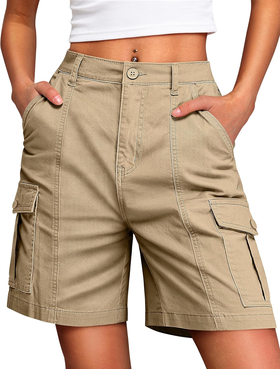 IWD Bermuda Cargo Denim Shorts for Women with 6 Pockets