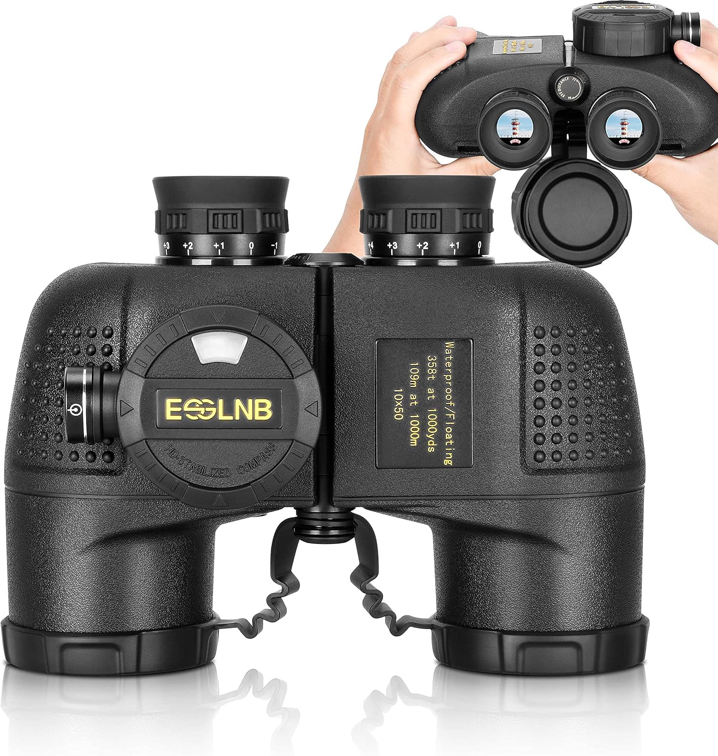 10X50 Marine Binoculars with Illuminated Rangefinder and Compass