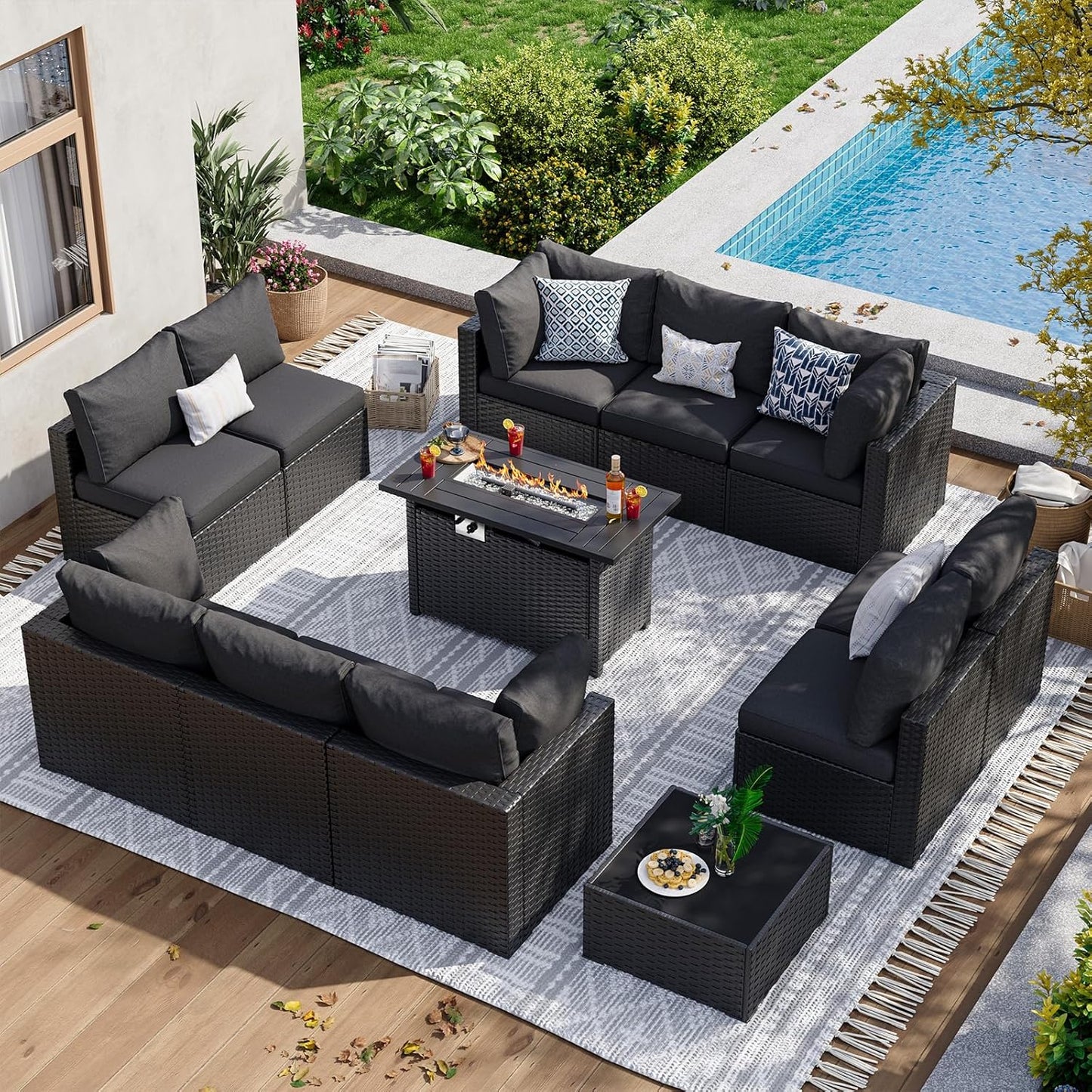 Aoxun 12 Piece Patio Furniture Set with Fire Pit Table for Comfort