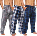 Mens Fleece Pajama Pants 3 Pack - Plaid Lounge Sleep Bottoms
