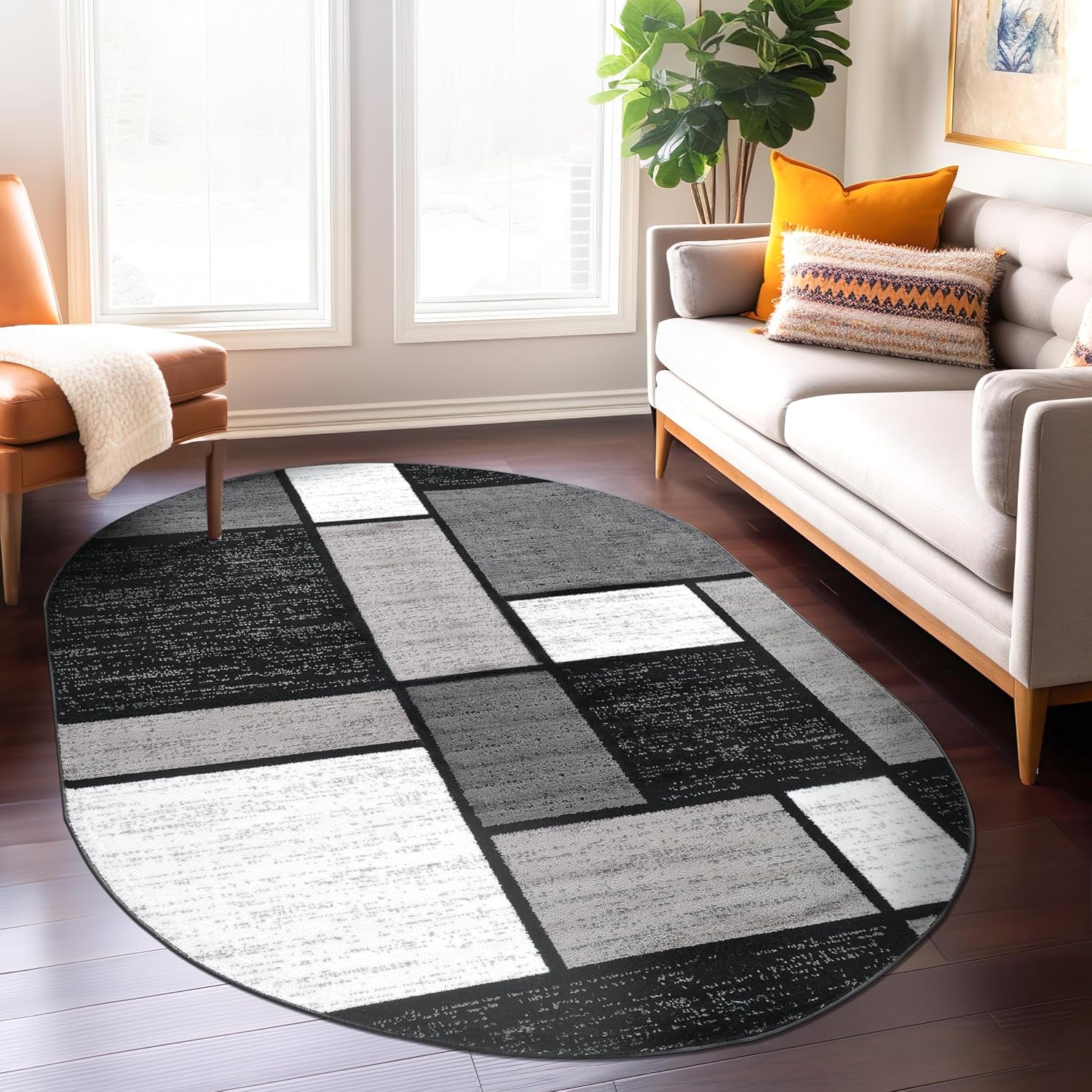 Rugshop Contemporary Modern Boxes Non Shedding Area Rug 5ft x 7ft