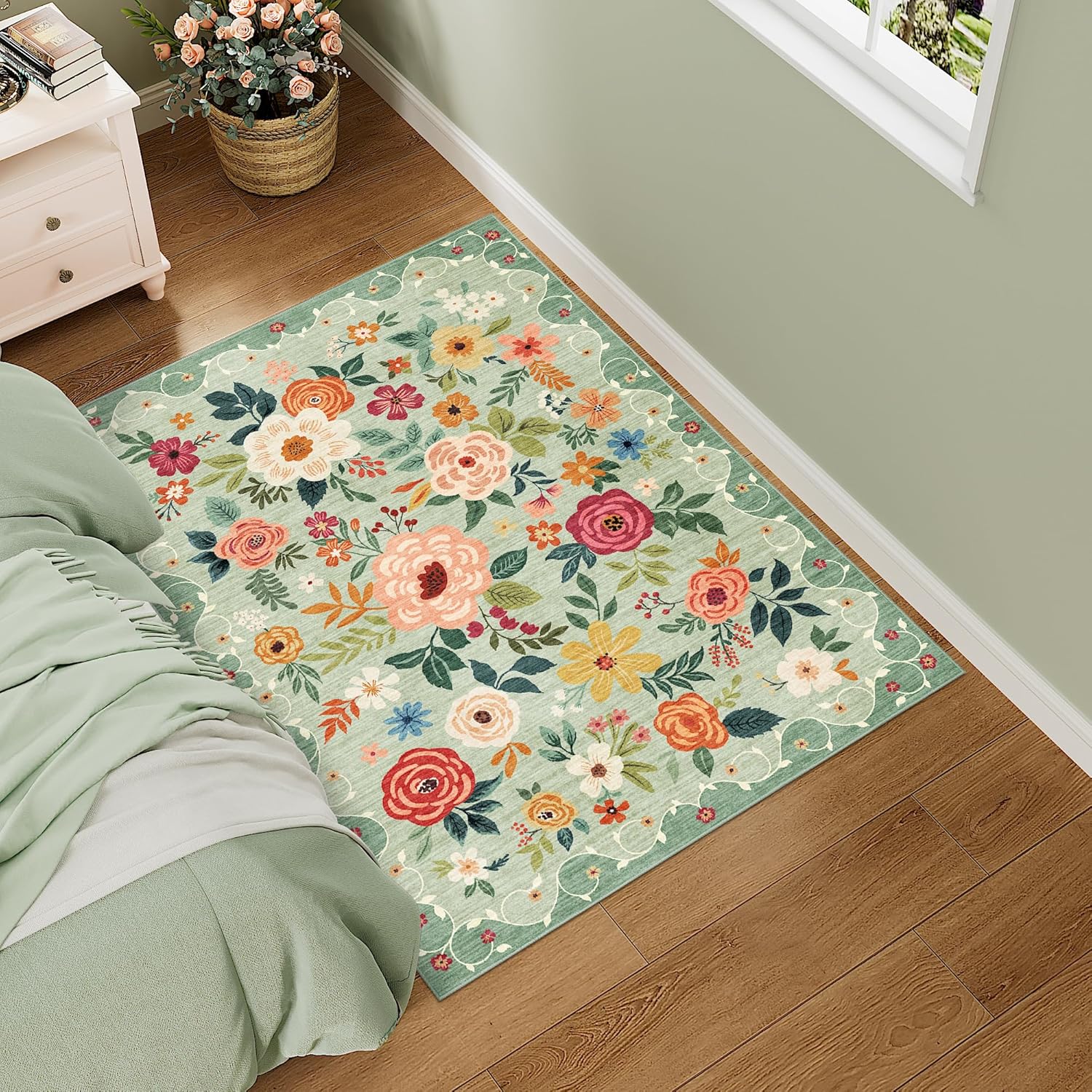 DUKINO 3x4 Area Rug - Lightweight Non Slip Floral Design