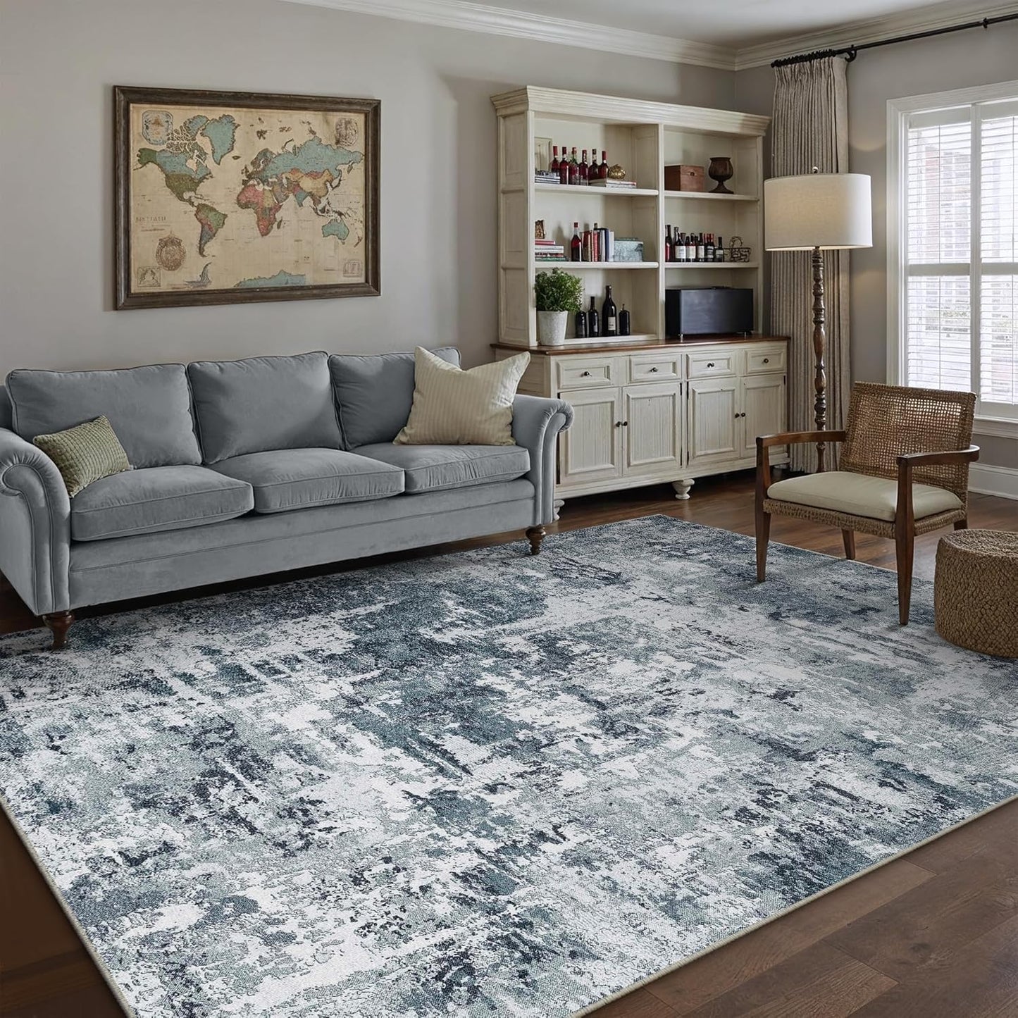 6x9 Area Rug Blue Carpet Washable for Modern Living Spaces
