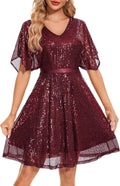 Sparkly Sequin Cocktail Dress Bat Sleeves Knee Length - Flattering