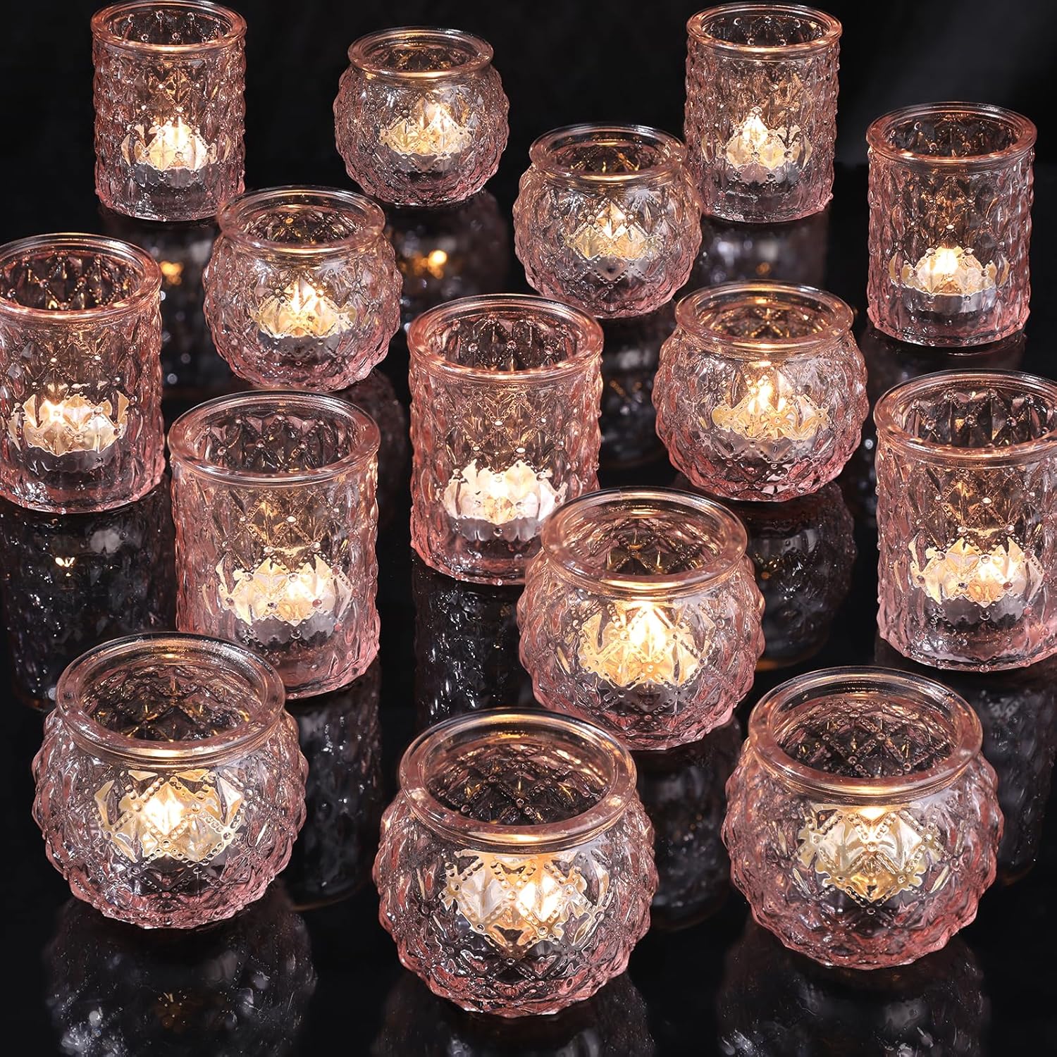DARJEN Pink Votive Candle Holders Set for Romantic Decor