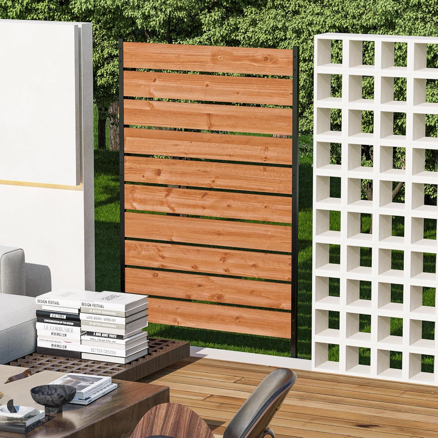 Modern Shade 5ft x 3ft Wood Privacy Fence Screen for Outdoor Use