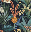Floral Wallpaper Peel and Stick Orange Green Boho - Removable Vinyl