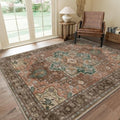 8x10 Rosewood Area Rug - Machine Washable Low Pile Vintage Rug