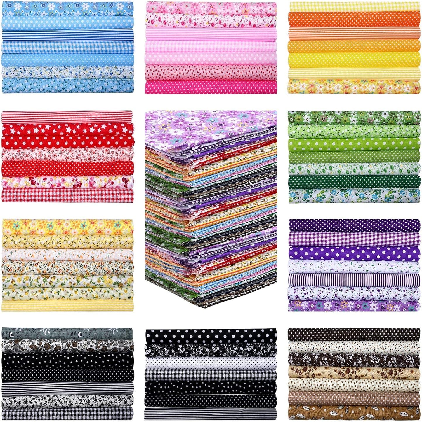 200 Pcs 10 x 10 Inch Cotton Fabric Squares for Quilting Crafts