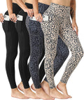 4 Pack Leggings with Pockets for Women - High Waist Tummy (Style TZKV)