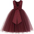 Flower Girl V-Back Satin Dress with 6-Layer Tulle Skirt - Ivory