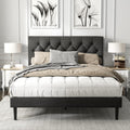 Dark Grey Queen Platform Bed Frame with Tufted Upholstered Headboard