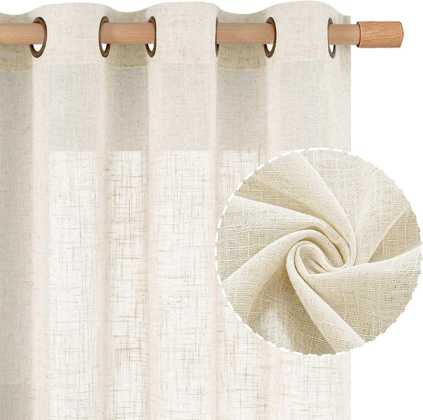 LAMIT Sheer Linen Curtains for Living Room 95 inch Long Panels