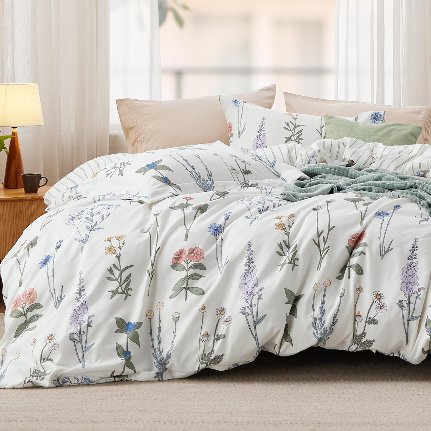 Bedsure Duvet Cover Queen Size - Reversible Floral Bedding Set
