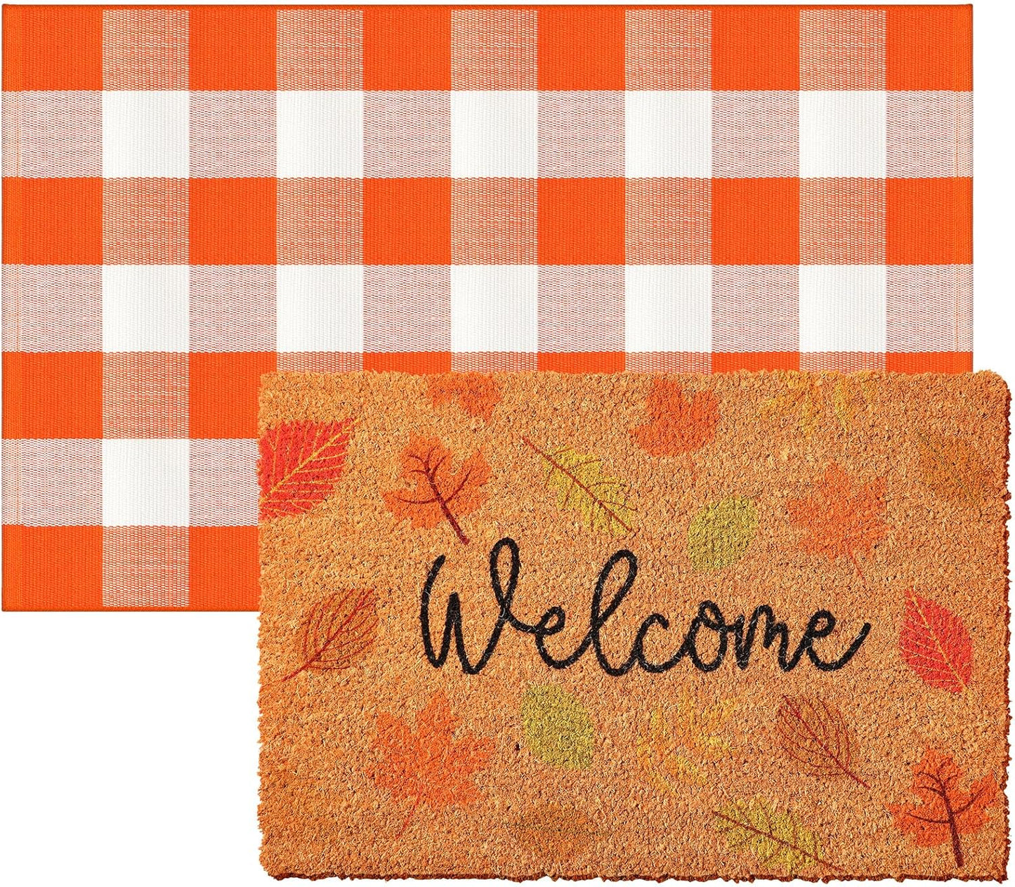 Fall Coir Doormat Set with Pumpkin Maple Leaves for Autumn Decor
