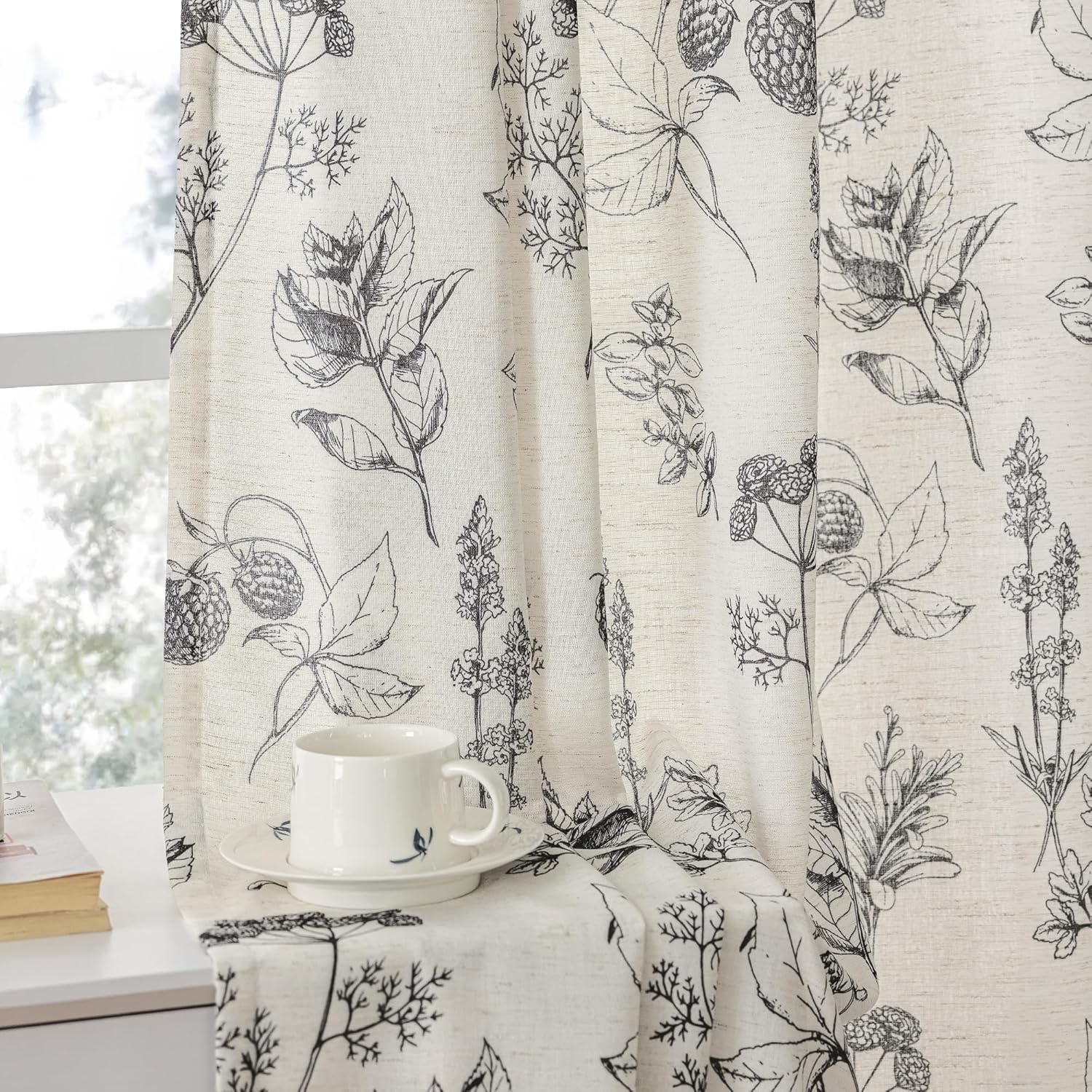 FMFUNCTEX Linen Curtains with Floral Pattern for Cozy Spaces