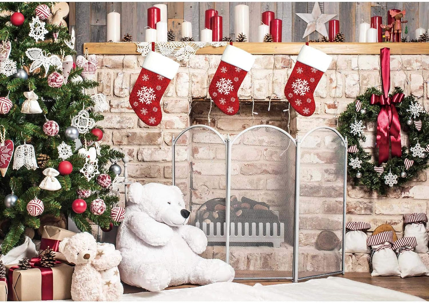 10x8ft Christmas Fireplace Backdrop for Festive Photo Fun