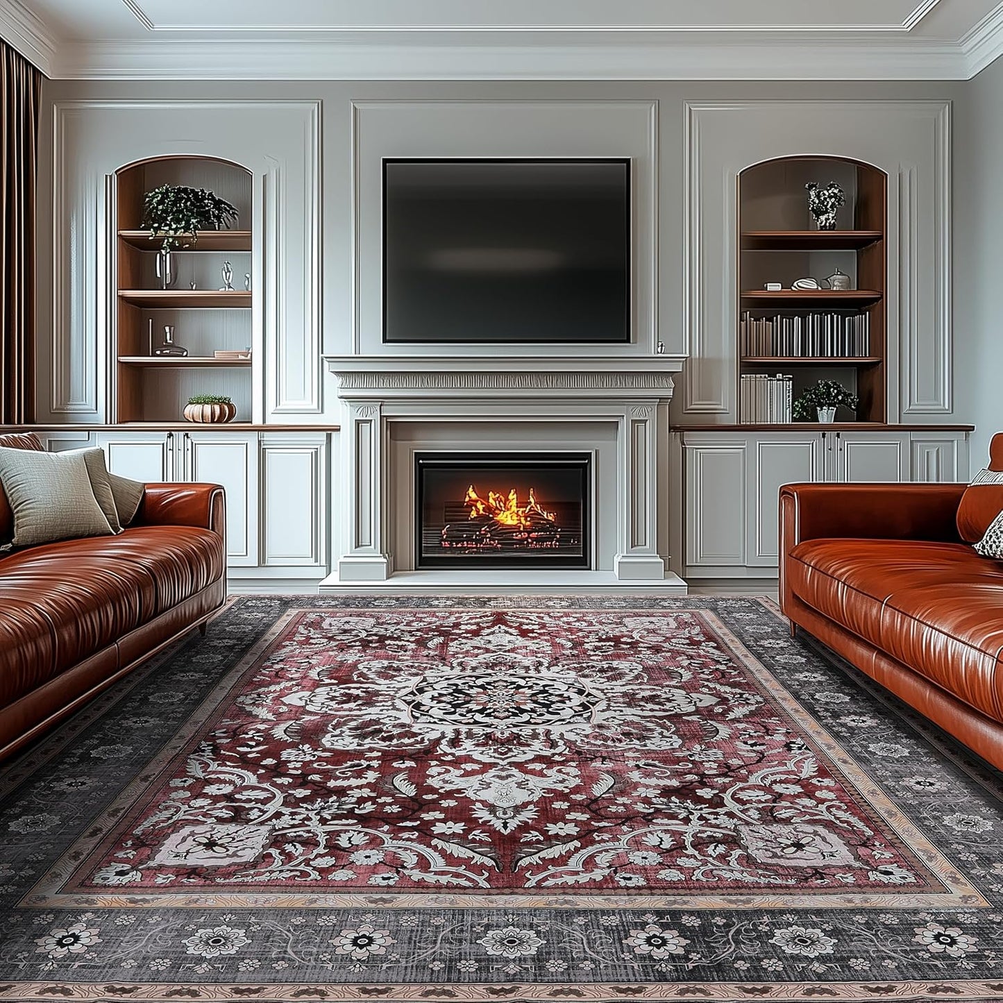 6x9 Washable Oriental Area Rug for Living Room and Office Decor