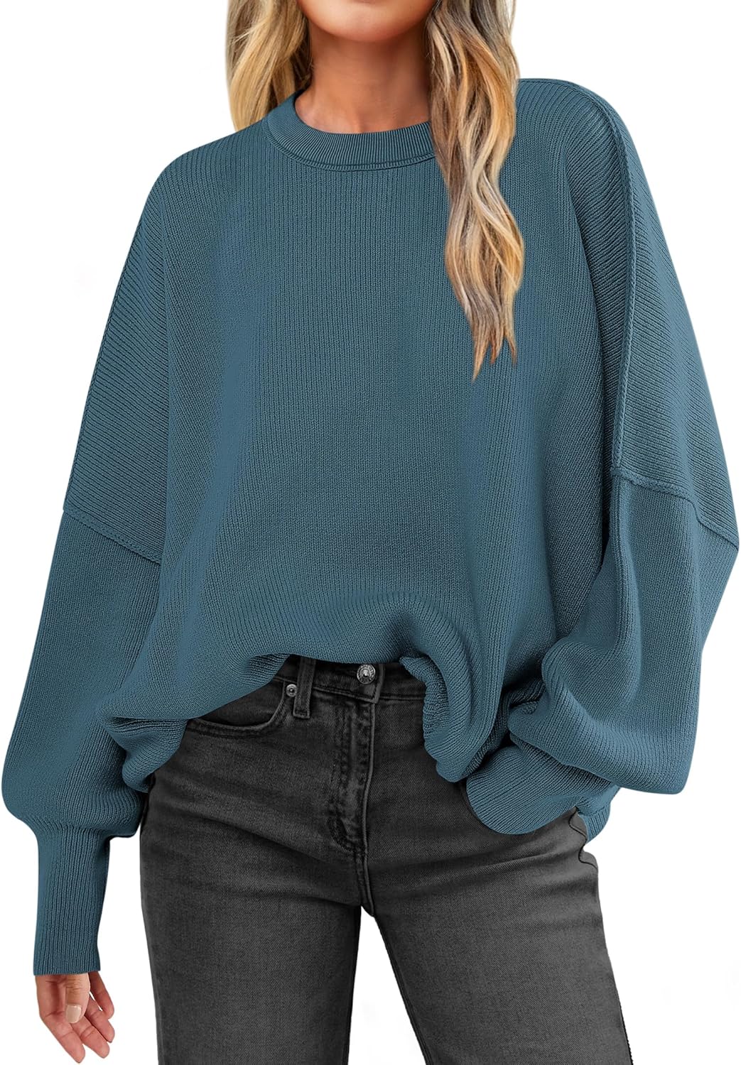 Cozy Oversized Batwing Long Sleeve Knit Pullover Sweater Top