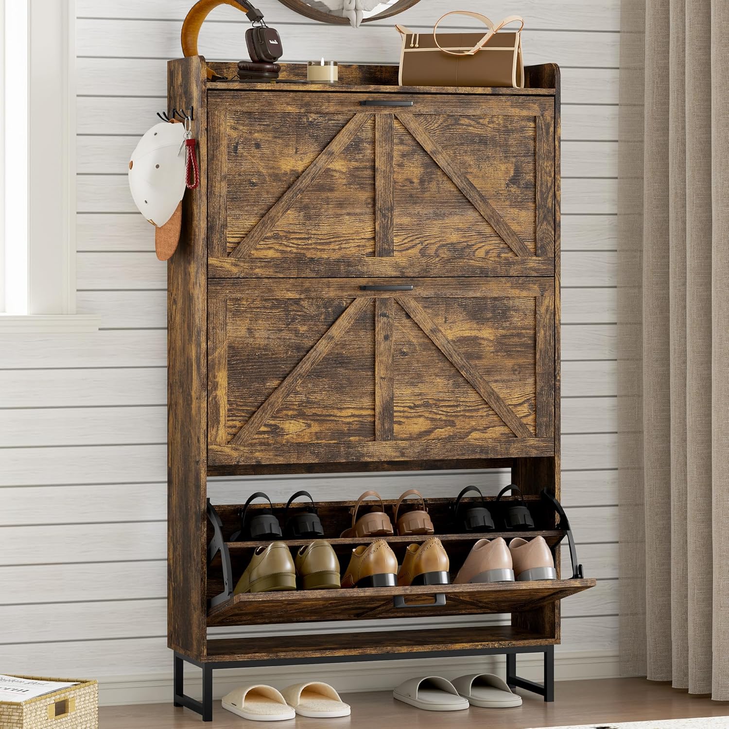 Shoe Cabinet with 3 Flip Drawers for Stylish Entryway Storage