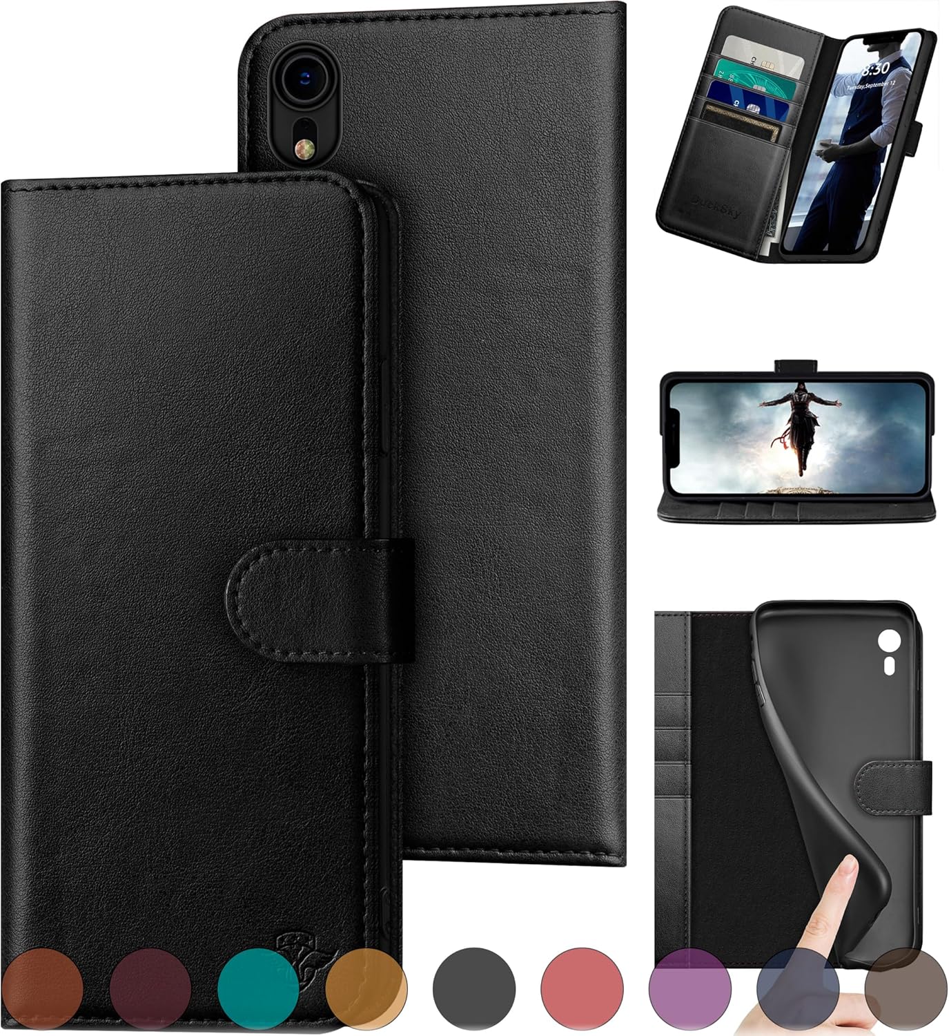 iPhone XR Genuine Leather Wallet Case with RFID Blocking Feature