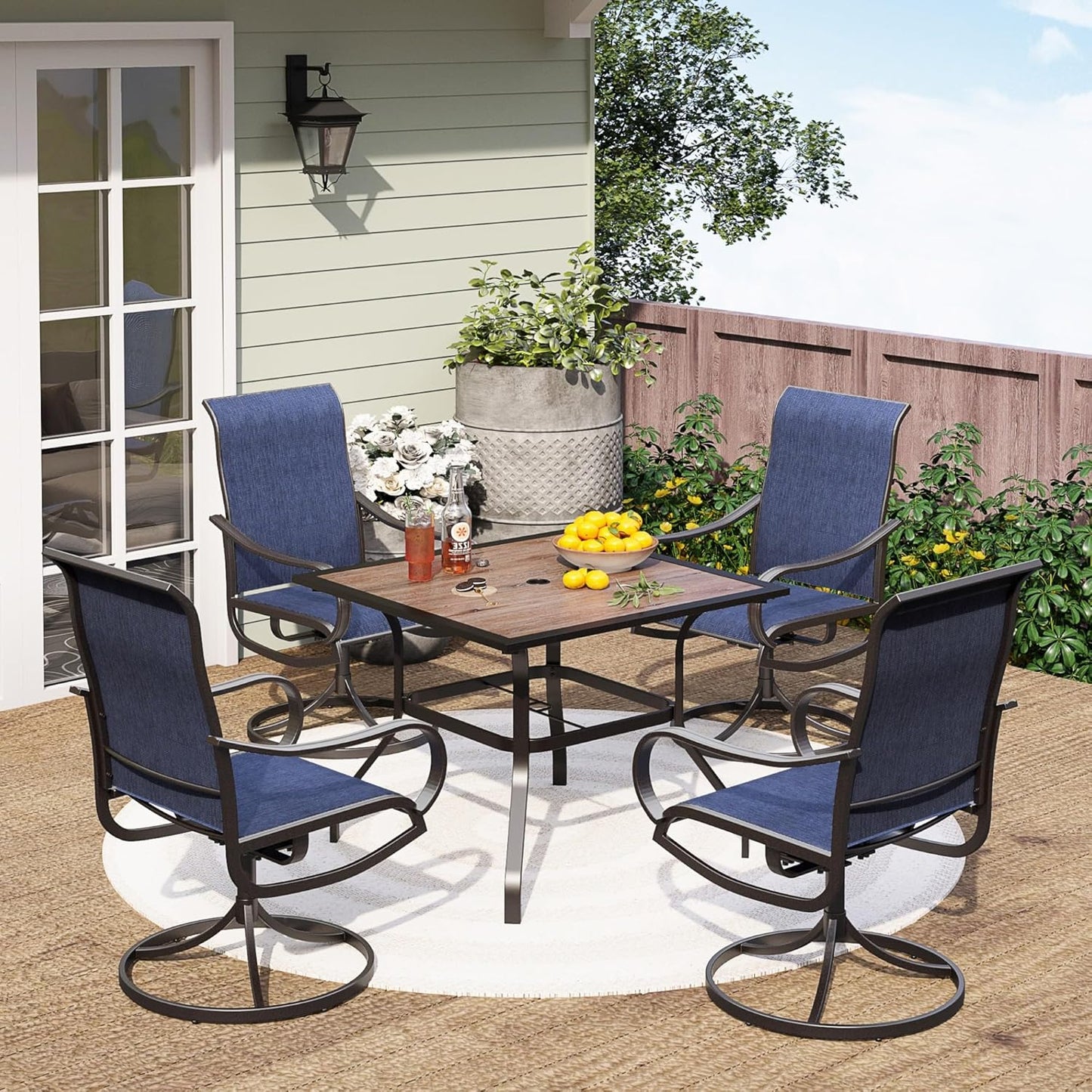 PHI VILLA 5 Piece Outdoor Patio Dining Set with Swivel Chairs