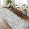 MUJOO 2x8 Runner Rug Grey Floral - Washable, Non-Slip Runner