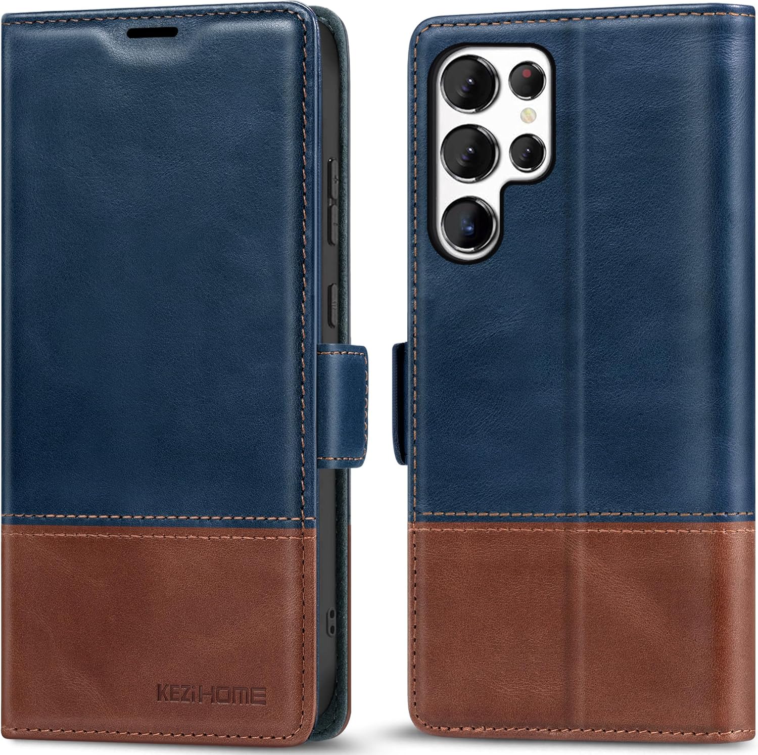 KEZiHOME Galaxy S25 Ultra Case: Genuine Leather Wallet Cover
