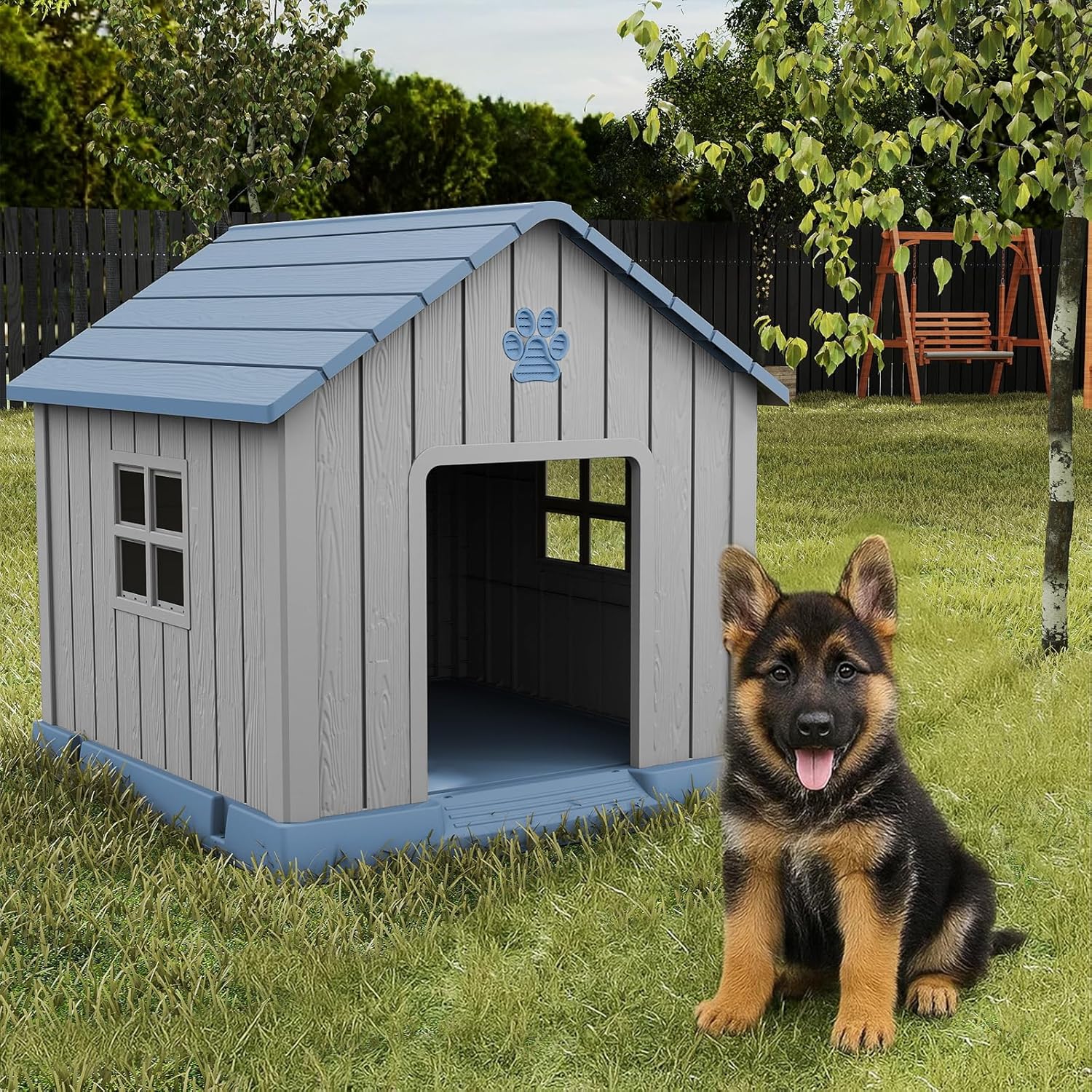 Dog House Outdoor Indoor Weatherproof Resin Shelter for Dogs
